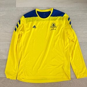 Boston Marathon 125th Adidas Bright Yellow Long Sleeve tech shirt unisex size L